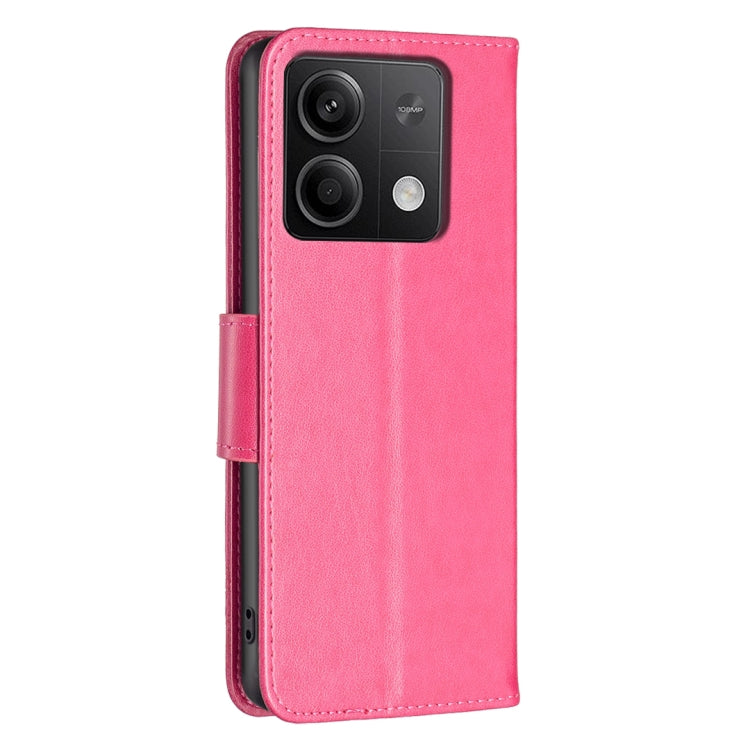 For Xiaomi Redmi Note 13 4G Global Two Butterflies Embossing Leather Phone Case(Rose Red) - Note 13 Cases by buy2fix | Online Shopping UK | buy2fix