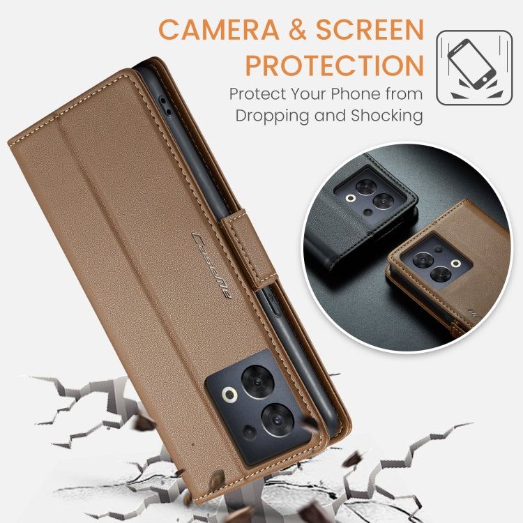 For OPPO Reno8 5G Global CaseMe 023 Butterfly Buckle Litchi Texture RFID Anti-theft Leather Phone Case(Brown) - OPPO Cases by CaseMe | Online Shopping UK | buy2fix