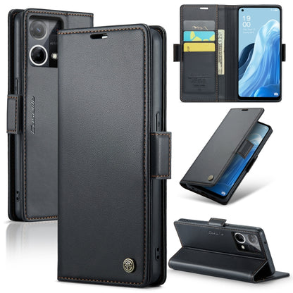 For OPPO Reno7 4G Indonesia/F21 Pro 4G/Reno8 4G CaseMe 023 Butterfly Buckle Litchi Texture RFID Anti-theft Leather Phone Case(Black) - OPPO Cases by CaseMe | Online Shopping UK | buy2fix