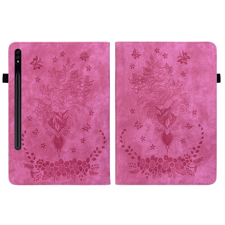 For Samsung Galaxy Tab S9 Butterfly Rose Embossed Leather Tablet Case(Rose Red) - Galaxy Tab S9 Cases by buy2fix | Online Shopping UK | buy2fix