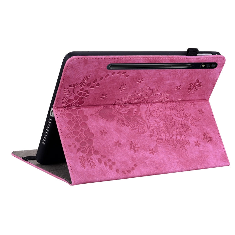 For Samsung Galaxy Tab S9 Butterfly Rose Embossed Leather Tablet Case(Rose Red) - Galaxy Tab S9 Cases by buy2fix | Online Shopping UK | buy2fix