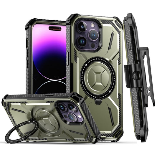 For iPhone 14 Pro Armor Series Holder Phone Case with Back Clip(Army Green) - iPhone 14 Pro Cases by buy2fix | Online Shopping UK | buy2fix