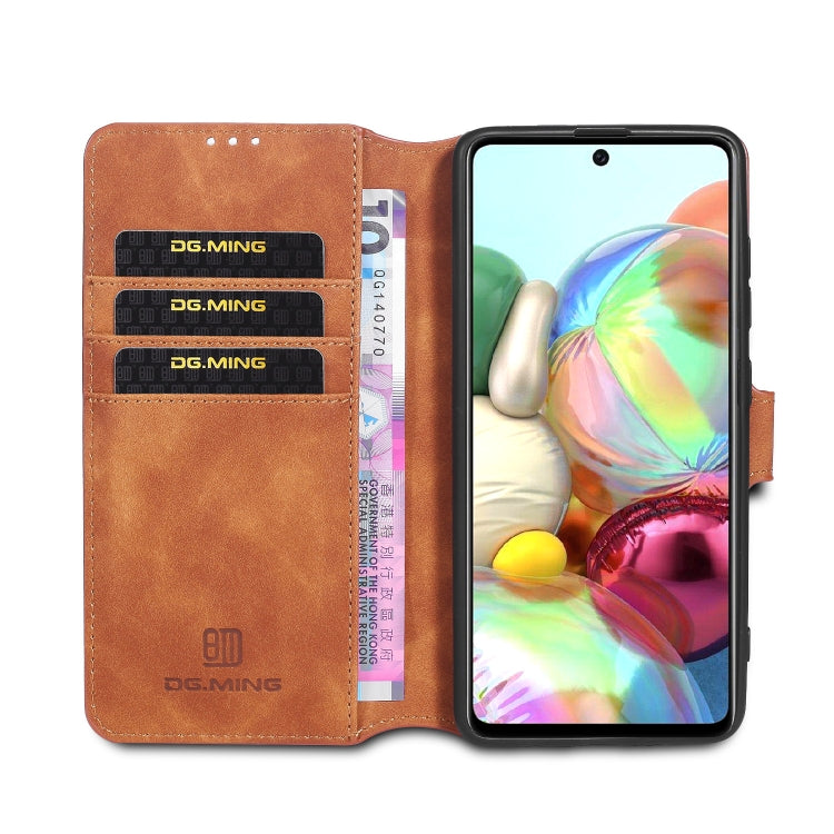 For Samsung Galaxy A51 5G DG.MING Retro Oil Side Horizontal Flip Case with Holder & Card Slots & Wallet(Brown) - Galaxy Phone Cases by DG.MING | Online Shopping UK | buy2fix