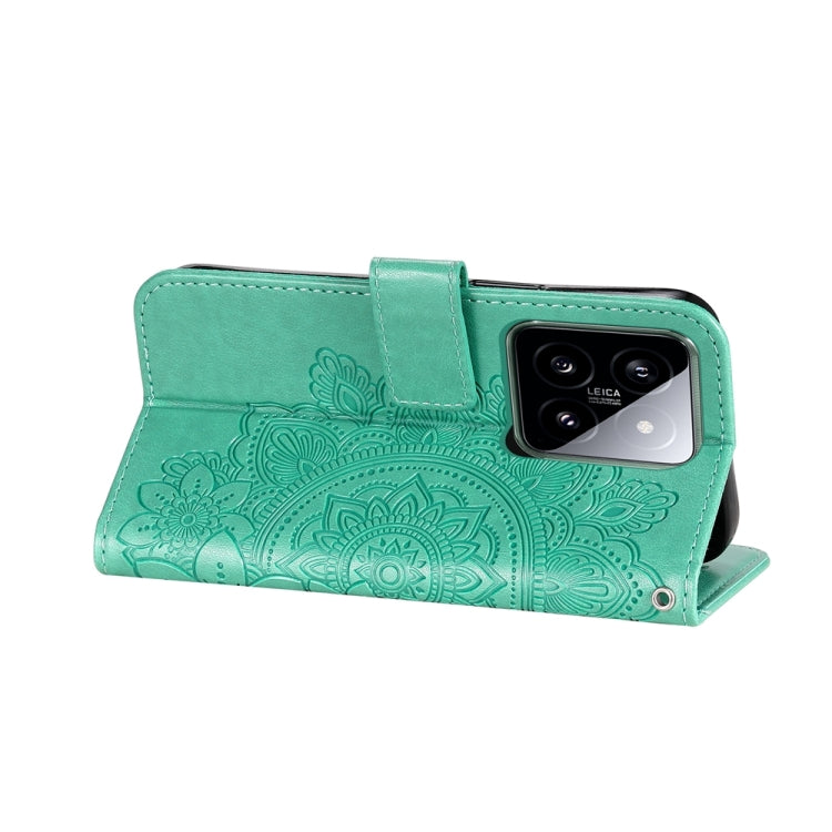 For Xiaomi 14 7-petal Flowers Embossing Leather Phone Case(Green) - 14 Cases by buy2fix | Online Shopping UK | buy2fix