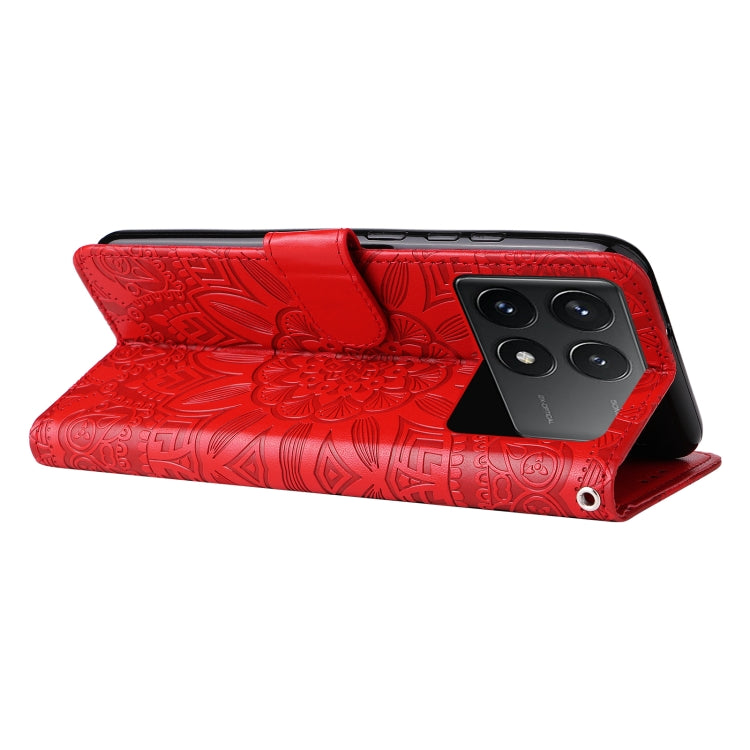 For Xiaomi Redmi K70 / K70 Pro Embossed Sunflower Leather Phone Case(Red) - K70 Pro Cases by buy2fix | Online Shopping UK | buy2fix