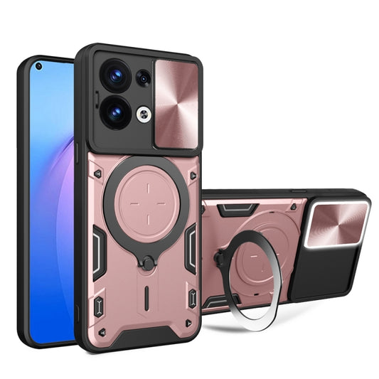 For OPPO Reno8 5G CD Texture Sliding Camshield Magnetic Holder Phone Case(Pink) - OPPO Cases by buy2fix | Online Shopping UK | buy2fix