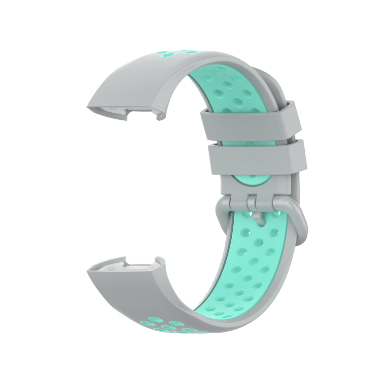 For Fitbit Charge 4 / Charge 3 / Charge 3 SE Watch Button Two Colors Silicone Replacement Strap Watchband(Grey Teal) - Watch Bands by buy2fix | Online Shopping UK | buy2fix