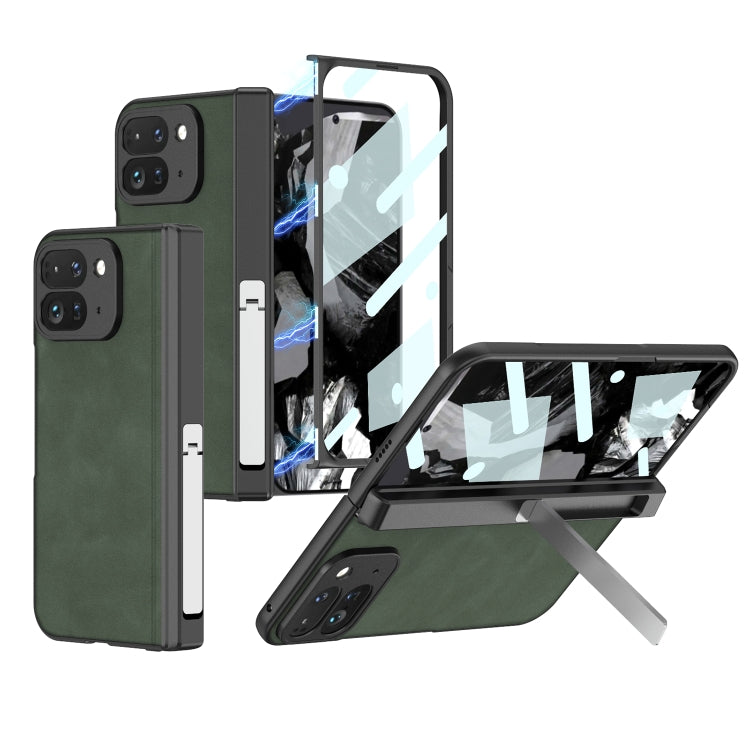 For Google Pixel 9 Pro Fold GKK Integrated Frosted Fold Hinge Leather Phone Case with Holder(Green) - Google Cases by GKK | Online Shopping UK | buy2fix