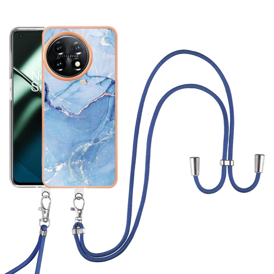 For OnePlus 11 Electroplating Marble Dual-side IMD Phone Case with Lanyard(Blue 018) - OnePlus Cases by buy2fix | Online Shopping UK | buy2fix