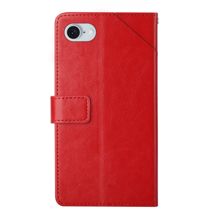 For iPhone 16e HT01 Y-shaped Pattern Flip Leather Phone Case(Red) - iPhone 16e Cases by buy2fix | Online Shopping UK | buy2fix