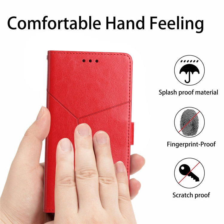 For iPhone 16e HT01 Y-shaped Pattern Flip Leather Phone Case(Red) - iPhone 16e Cases by buy2fix | Online Shopping UK | buy2fix