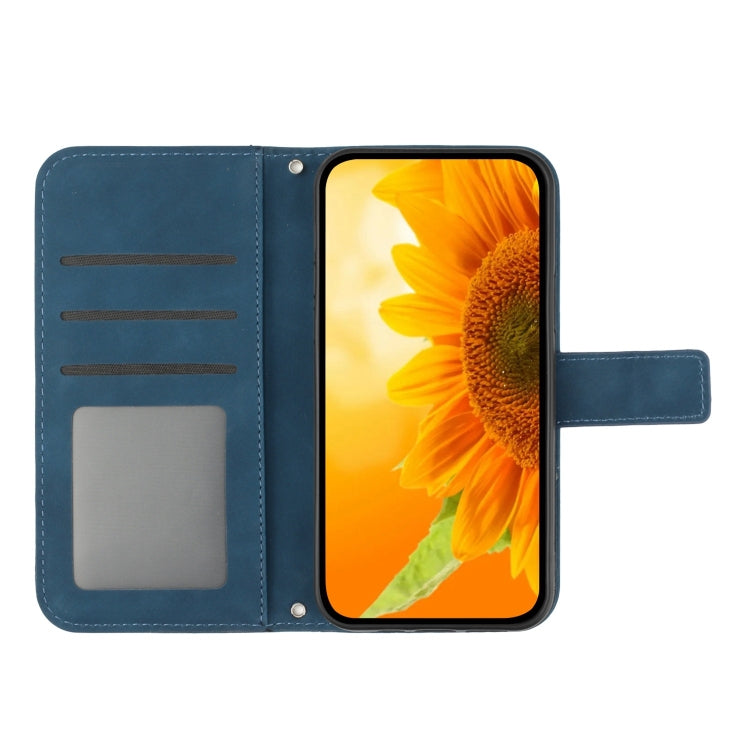 For iPhone 16 Pro Max Skin Feel Sun Flower Embossed Flip Leather Phone Case with Lanyard(Inky Blue) - iPhone 16 Pro Max Cases by buy2fix | Online Shopping UK | buy2fix