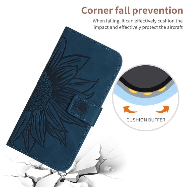 For iPhone 16 Skin Feel Sun Flower Embossed Flip Leather Phone Case with Lanyard(Inky Blue) - iPhone 16 Cases by buy2fix | Online Shopping UK | buy2fix