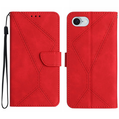 For iPhone 16e Stitching Embossed Leather Phone Case(Red) - iPhone 16e Cases by buy2fix | Online Shopping UK | buy2fix