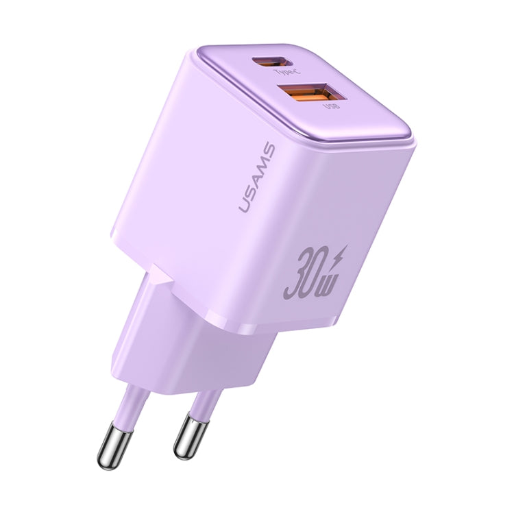 USAMS US-CC189 PD 30W USB+USB-C/Type-C Dual Port Electroplating Charger, EU Plug(Purple) - USB Charger by USAMS | Online Shopping UK | buy2fix