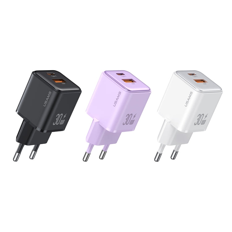 USAMS US-CC189 PD 30W USB+USB-C/Type-C Dual Port Electroplating Charger, EU Plug(Purple) - USB Charger by USAMS | Online Shopping UK | buy2fix