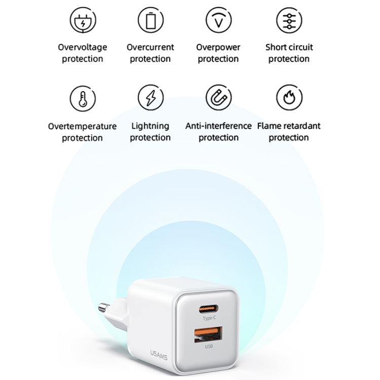 USAMS US-CC189 PD 30W USB+USB-C/Type-C Dual Port Electroplating Charger, EU Plug(Purple) - USB Charger by USAMS | Online Shopping UK | buy2fix