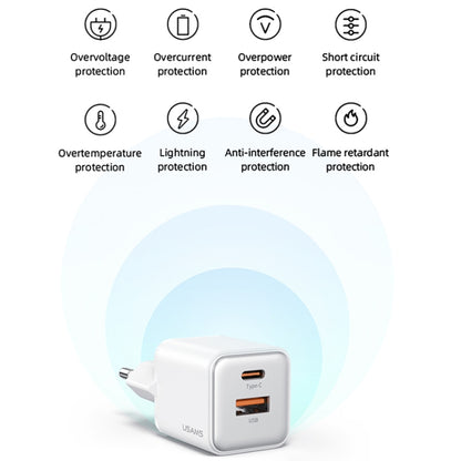 USAMS US-CC189 PD 30W USB+USB-C/Type-C Dual Port Electroplating Charger, EU Plug(White) - USB Charger by USAMS | Online Shopping UK | buy2fix