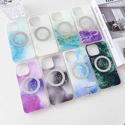 For iPhone 15 Plus Dual-side IMD Marble Magsafe Phone Case(Smudged Purple) - iPhone 15 Plus Cases by buy2fix | Online Shopping UK | buy2fix