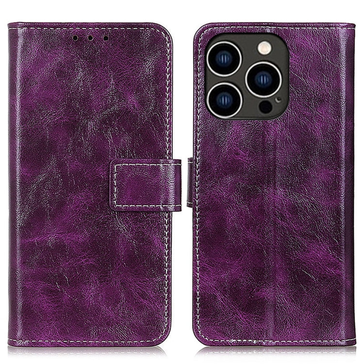 For iPhone 16 Pro Max Retro Crazy Horse Texture Horizontal Flip Leather Phone Case(Purple) - iPhone 16 Pro Max Cases by buy2fix | Online Shopping UK | buy2fix