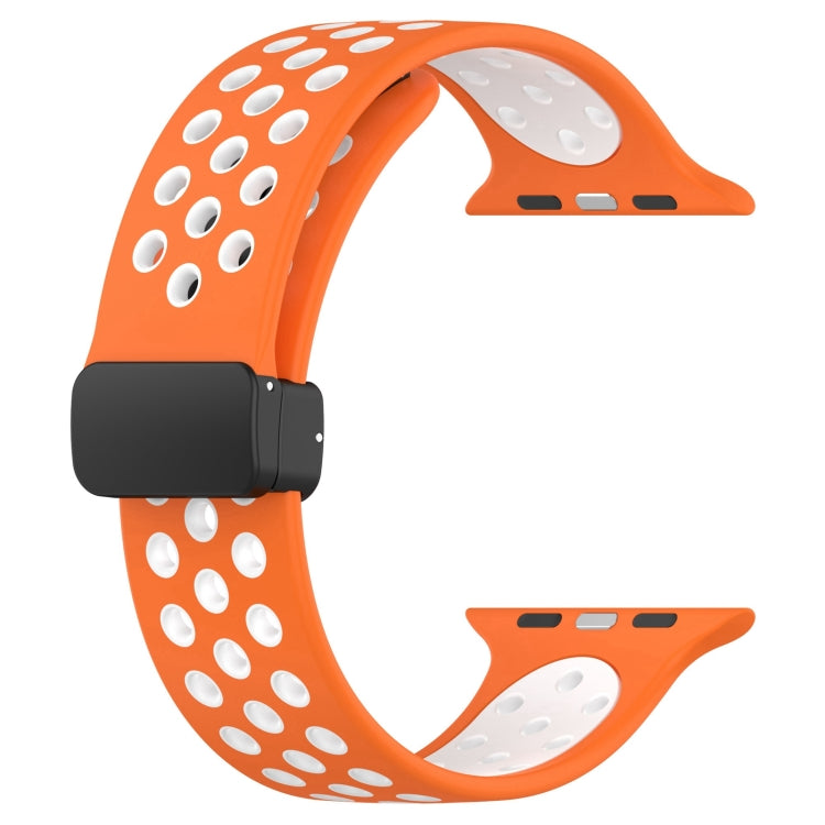 For Apple Watch 7 41mm Magnetic Buckle Silicone Watch Band(Orange White) - Watch Bands by buy2fix | Online Shopping UK | buy2fix