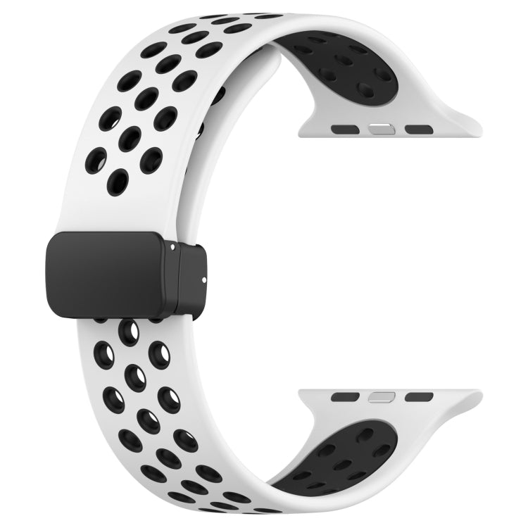 For Apple Watch 7 45mm Magnetic Buckle Silicone Watch Band(White Black) - Watch Bands by buy2fix | Online Shopping UK | buy2fix