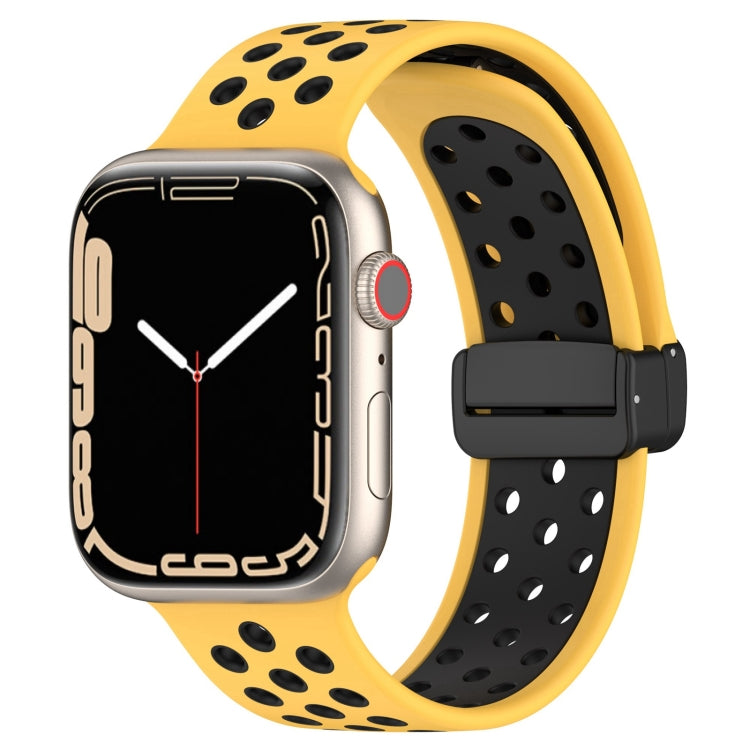 For Apple Watch 5 44mm Magnetic Buckle Silicone Watch Band(Yellow Black) - Watch Bands by buy2fix | Online Shopping UK | buy2fix