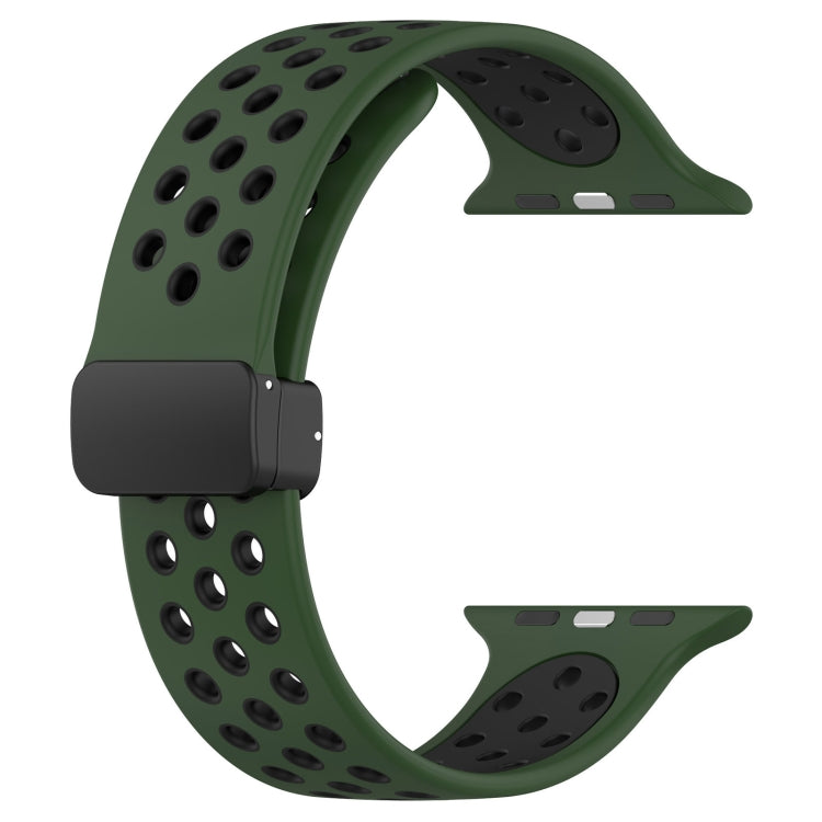 For Apple Watch 2 38mm Magnetic Buckle Silicone Watch Band(Army Green Black) - Watch Bands by buy2fix | Online Shopping UK | buy2fix