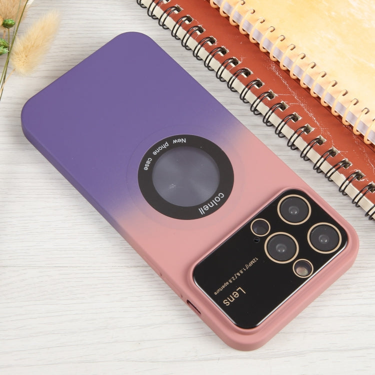 For iPhone 14 Pro Gradient Silicone Shockproof Magsafe Phone Case with Lens Film(Pink Purple) - iPhone 14 Pro Cases by buy2fix | Online Shopping UK | buy2fix