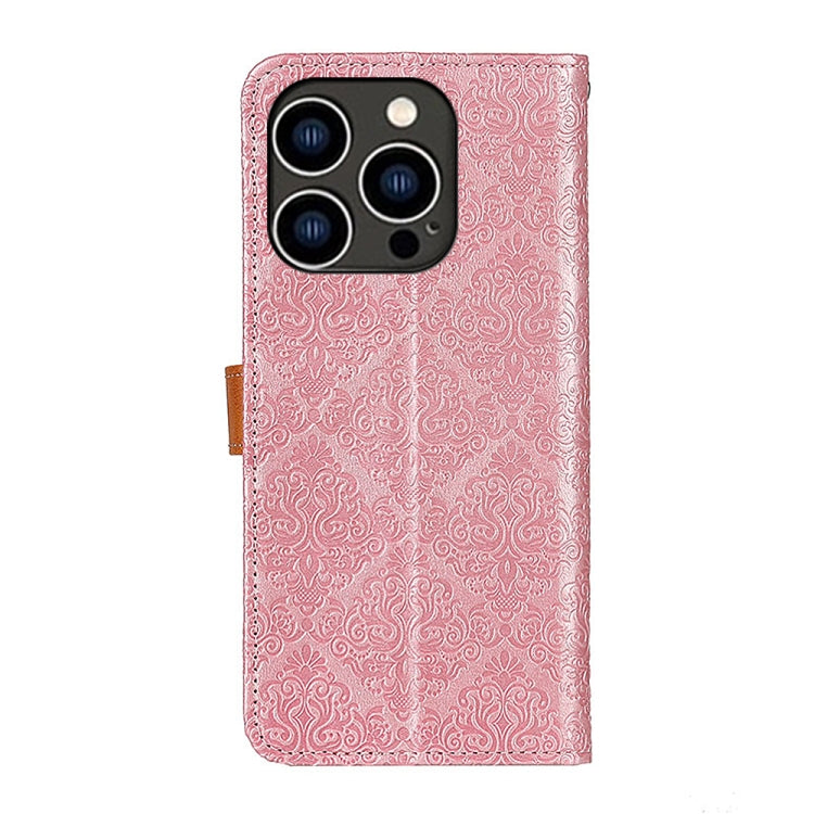 For iPhone 16 Pro European Floral Embossed Leather Phone Case(Pink) - iPhone 16 Pro Cases by buy2fix | Online Shopping UK | buy2fix