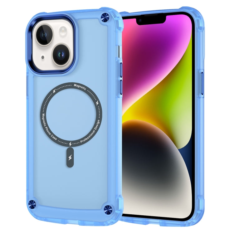 For iPhone 15 Plus Skin Feel TPU + PC MagSafe Magnetic Phone Case(Transparent Blue) - iPhone 15 Plus Cases by buy2fix | Online Shopping UK | buy2fix