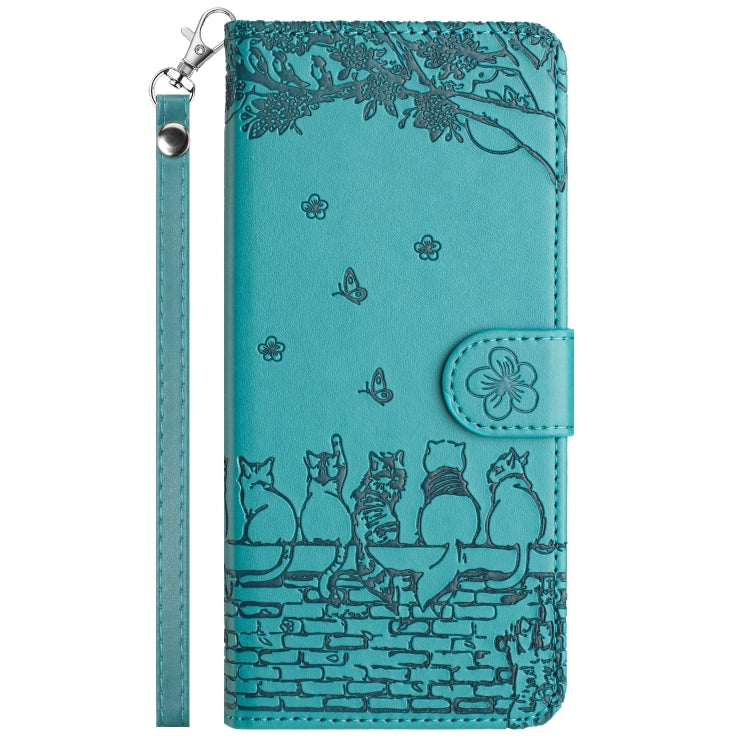 For iPhone 16 Pro Cat Embossing Pattern Leather Phone Case with Lanyard(Blue) - iPhone 16 Pro Cases by buy2fix | Online Shopping UK | buy2fix