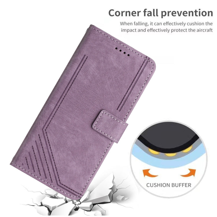 For Infinix Smart 8 Skin Feel Stripe Pattern Leather Phone Case with Lanyard(Purple) - Infinix Cases by buy2fix | Online Shopping UK | buy2fix