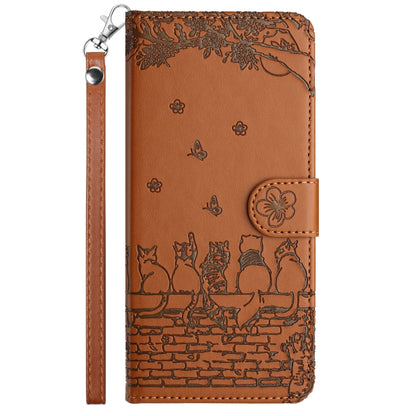 For Xiaomi Redmi Note 12 4G Global Cat Embossing Pattern Leather Phone Case with Lanyard(Brown) - Xiaomi Cases by buy2fix | Online Shopping UK | buy2fix