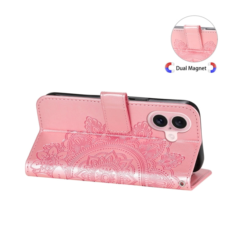 For iPhone 16 7-petal Flowers Embossing Leather Phone Case(Rose Gold) - iPhone 16 Cases by buy2fix | Online Shopping UK | buy2fix