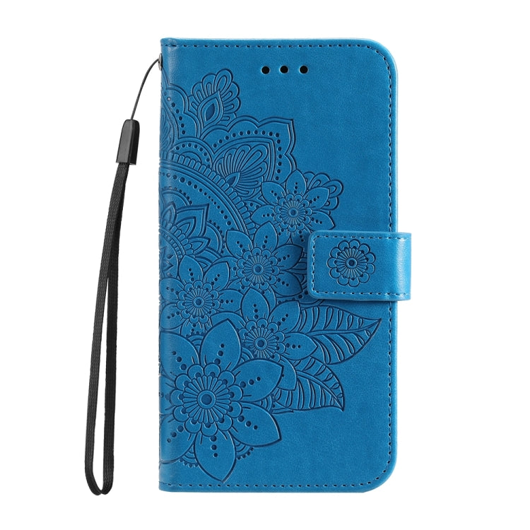 For iPhone 16 7-petal Flowers Embossing Leather Phone Case(Blue) - iPhone 16 Cases by buy2fix | Online Shopping UK | buy2fix