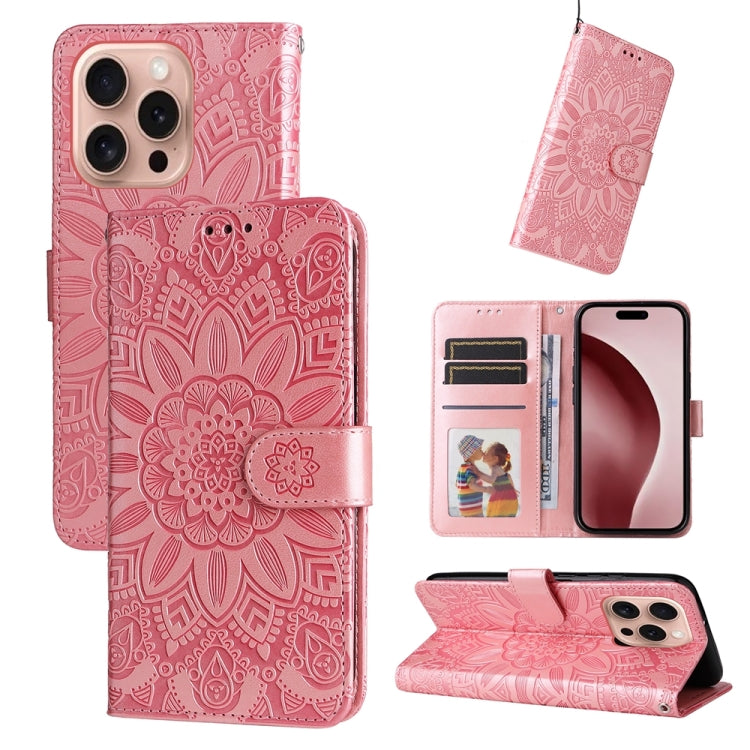 For iPhone 16 Pro Embossed Sunflower Leather Phone Case(Pink) - iPhone 16 Pro Cases by buy2fix | Online Shopping UK | buy2fix