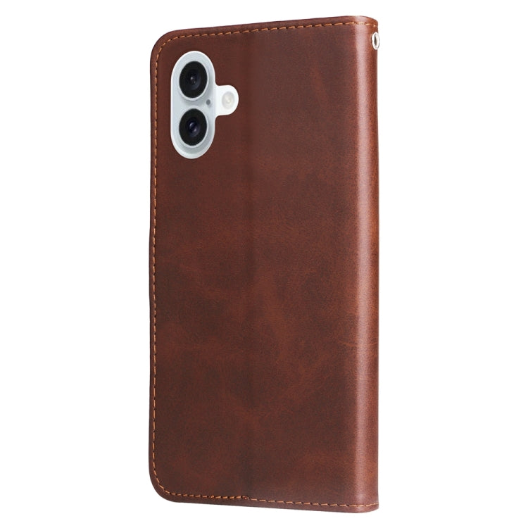 For iPhone 16 Plus Fashion Calf Texture Zipper Leather Phone Case(Brown) - iPhone 16 Plus Cases by buy2fix | Online Shopping UK | buy2fix