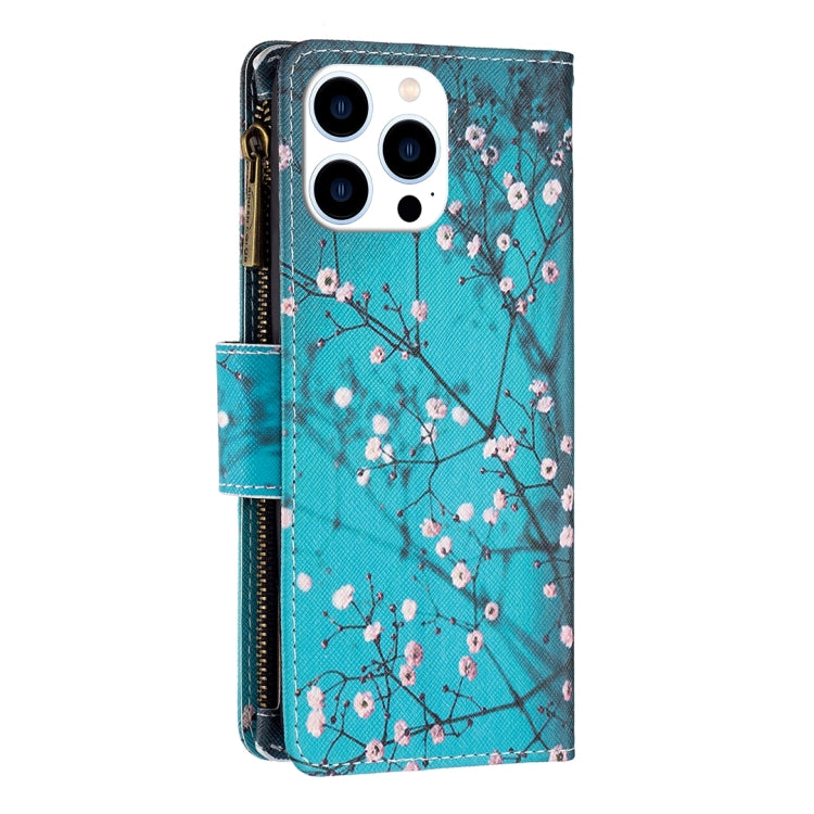 For iPhone 16 Pro Max Colored Drawing Pattern Zipper Phone Leather Case(Plum Blossom) - iPhone 16 Pro Max Cases by buy2fix | Online Shopping UK | buy2fix