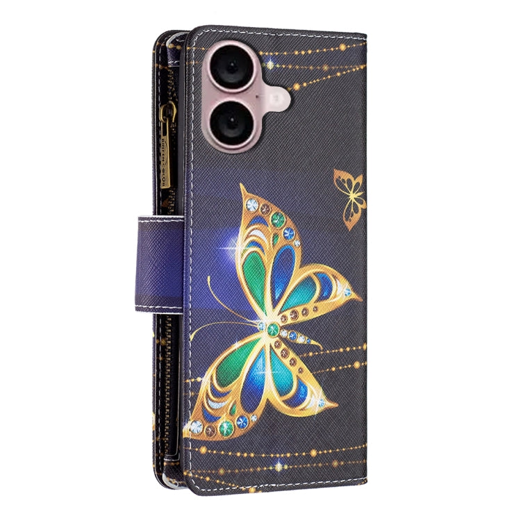 For iPhone 16 Colored Drawing Pattern Zipper Phone Leather Case(Big Butterfly) - iPhone 16 Cases by buy2fix | Online Shopping UK | buy2fix