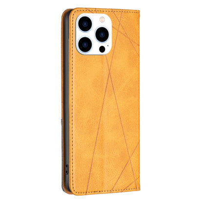 For iPhone 16 Pro Max Rhombus Texture Magnetic Leather Phone Case(Yellow) - iPhone 16 Pro Max Cases by buy2fix | Online Shopping UK | buy2fix