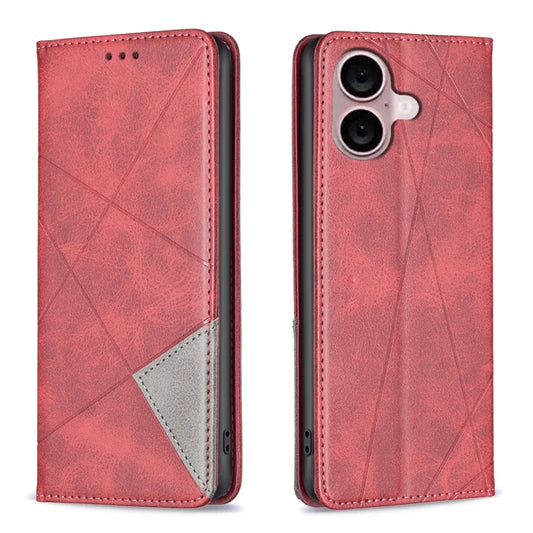 For iPhone 16 Rhombus Texture Magnetic Leather Phone Case(Red) - iPhone 16 Cases by buy2fix | Online Shopping UK | buy2fix