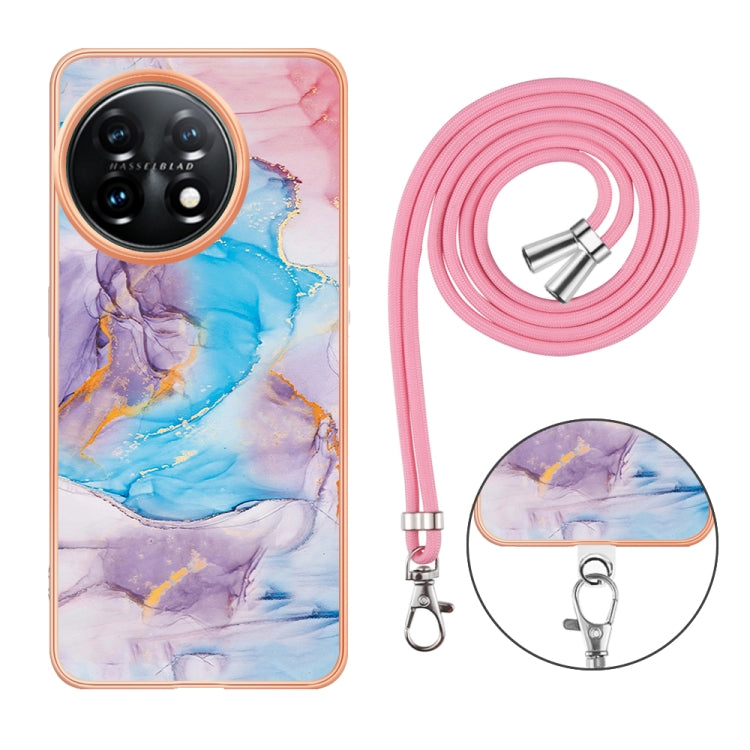 For OnePlus 11 Electroplating IMD TPU Phone Case with Lanyard(Blue Marble) - OnePlus Cases by buy2fix | Online Shopping UK | buy2fix