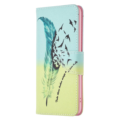 For iPhone 16 Pro Max Colored Drawing Pattern Leather Phone Case(Feather) - iPhone 16 Pro Max Cases by buy2fix | Online Shopping UK | buy2fix