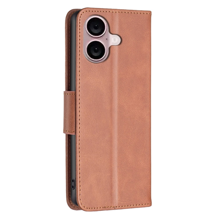 For iPhone 16 Plus Lambskin Texture Pure Color Flip Leather Phone Case(Brown) - iPhone 16 Plus Cases by buy2fix | Online Shopping UK | buy2fix