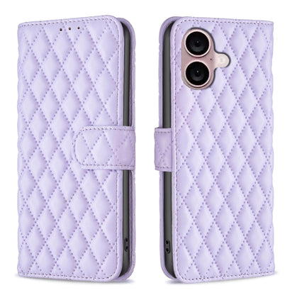 For iPhone 16 Diamond Lattice Wallet Flip Leather Phone Case(Purple) - iPhone 16 Cases by buy2fix | Online Shopping UK | buy2fix