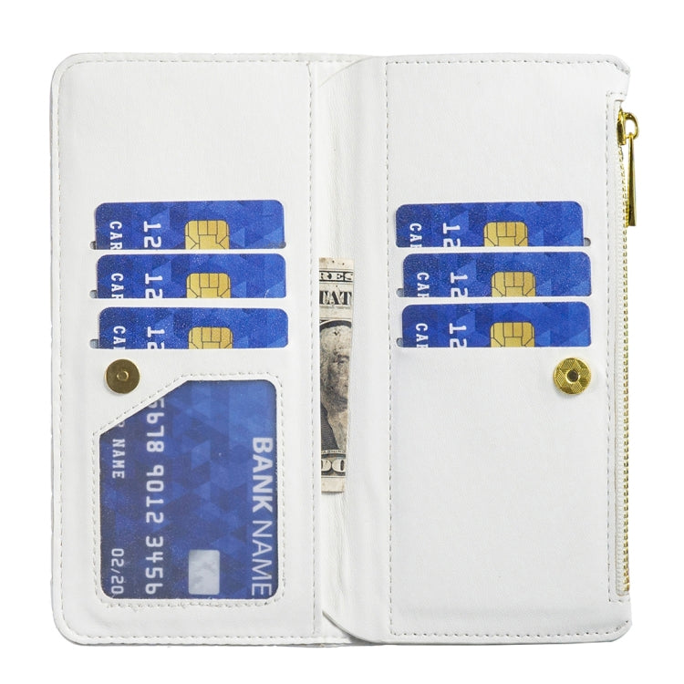 For iPhone 16 Plus Diamond Lattice Zipper Wallet Leather Flip Phone Case(White) - iPhone 16 Plus Cases by buy2fix | Online Shopping UK | buy2fix