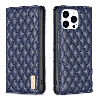 For iPhone 16 Pro Diamond Lattice Magnetic Leather Flip Phone Case(Blue) - iPhone 16 Pro Cases by buy2fix | Online Shopping UK | buy2fix