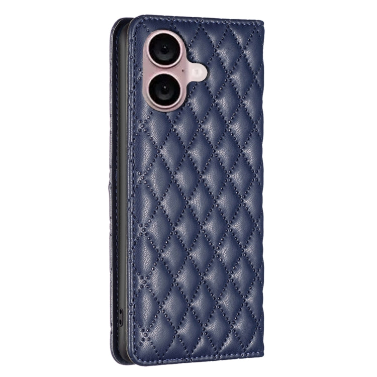 For iPhone 16 Plus Diamond Lattice Magnetic Leather Flip Phone Case(Blue) - iPhone 16 Plus Cases by buy2fix | Online Shopping UK | buy2fix