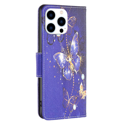 For iPhone 16 Pro Max Colored Drawing Pattern Flip Leather Phone Case(Purple Butterfly) - iPhone 16 Pro Max Cases by buy2fix | Online Shopping UK | buy2fix